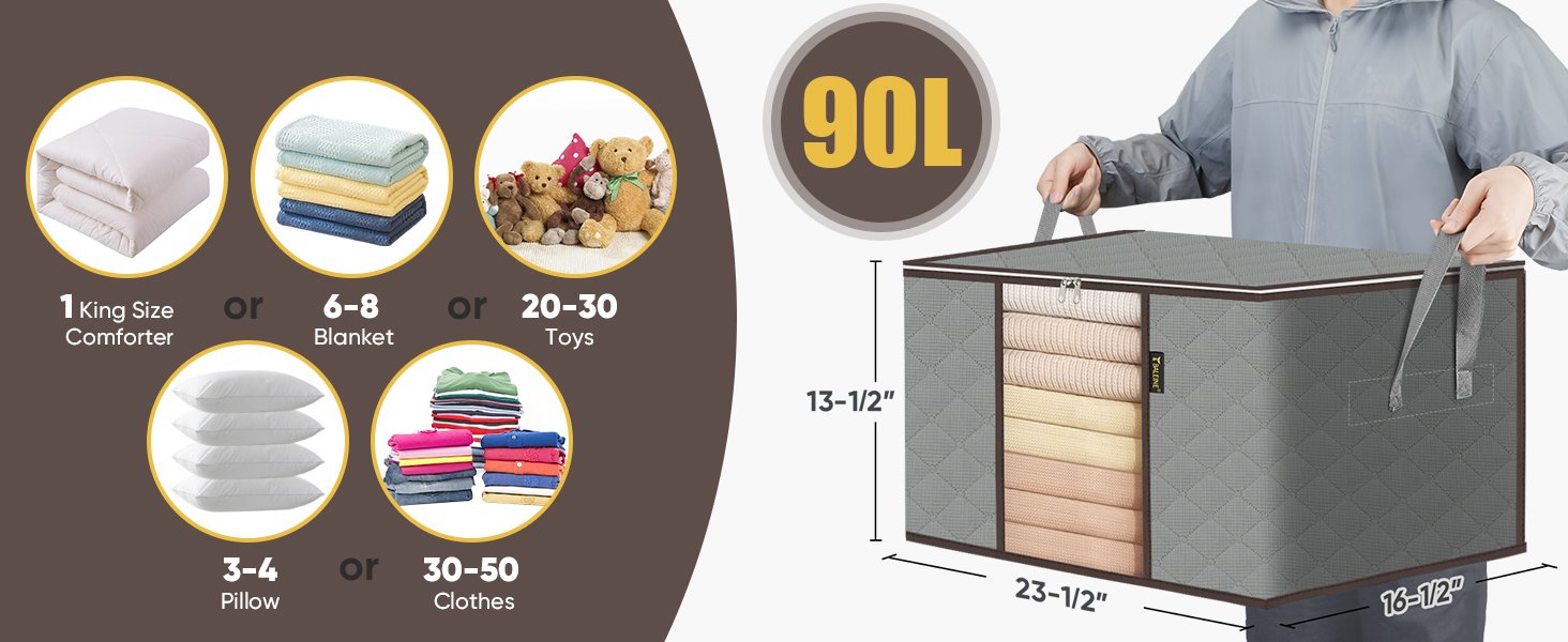 factory price baleine 2 pack clothes storage bags, 24 gallon storage containers with reinforced handle sturdy zipper, closet storage for blanket comforter pillow bedding (grey, 2 pack) volume discount