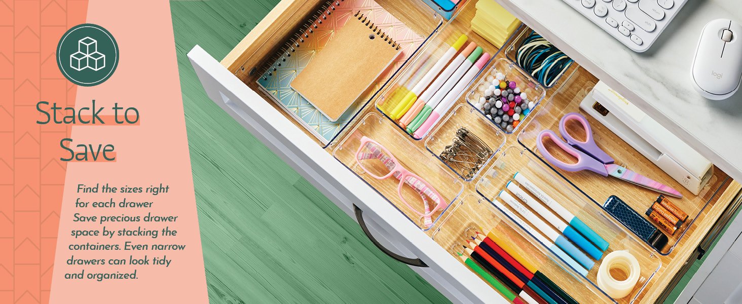 factory direct 25 pcs clear plastic drawer organizers set, 4 sizes clear drawer organizers & storage bins for makeup/jewelry vanity, kitchen gadgets or office desk. bathroom drawer organizer trays with non-slip pads oem/odm services