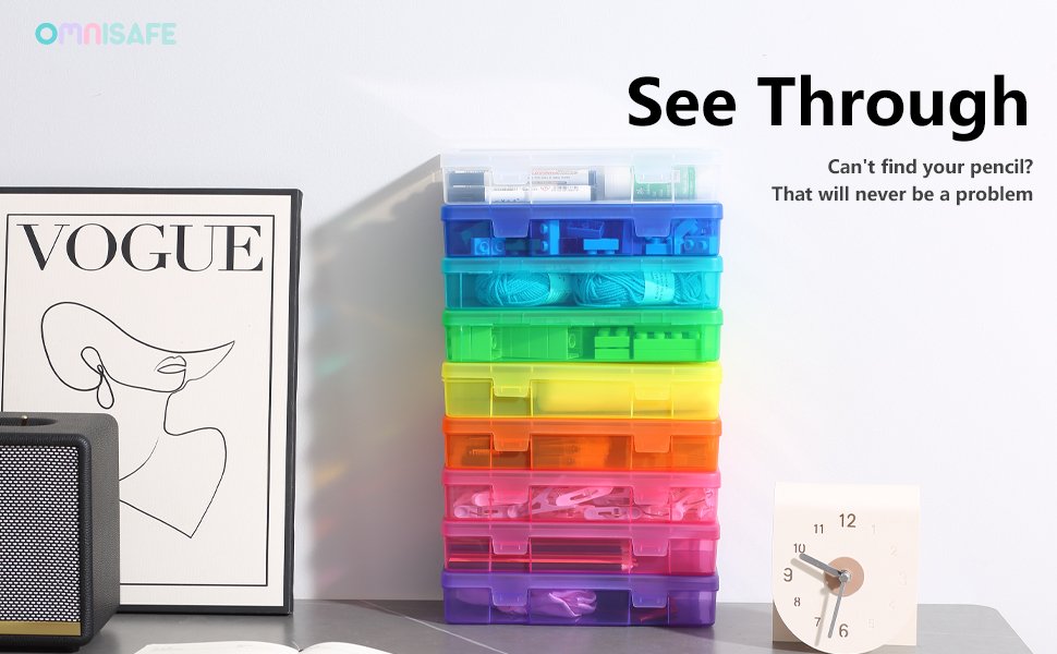 factory price 9 pack medium colored plastic hobby art craft organizer, mini plastic storage containers with latching lid, for pencil box, lego, crayon volume discount