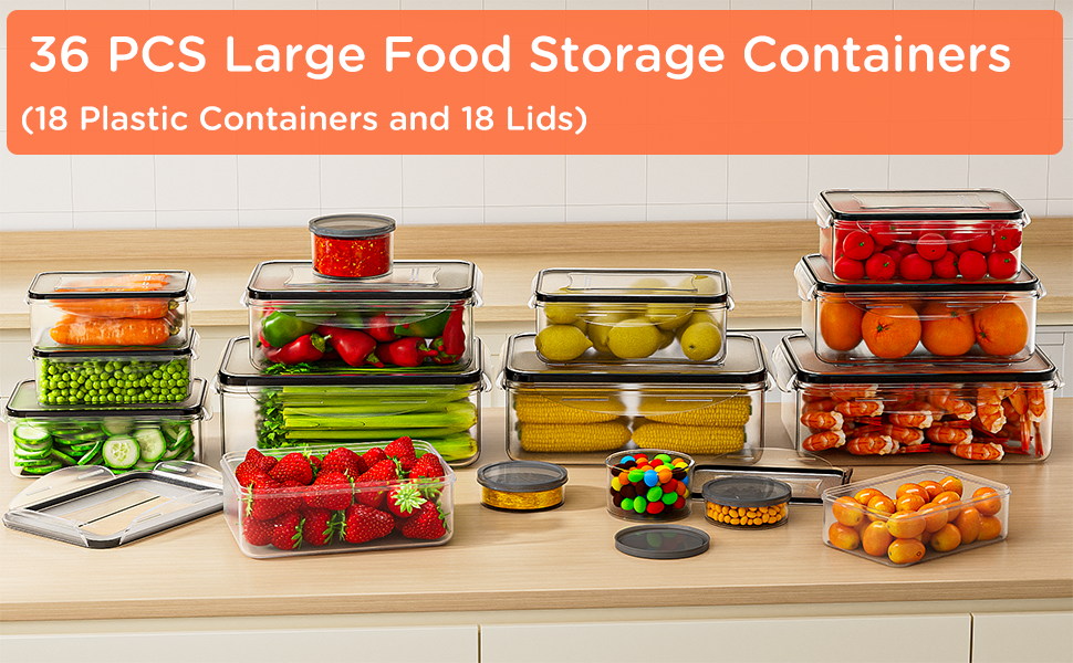 direct bulk orders 36 pcs food storage containers with lids airtight (18 freezer containers with 18 lids) - leakproof plastic meal prep containers for pantry, kitchen storage and organization with labels & pen low-cost wholesale