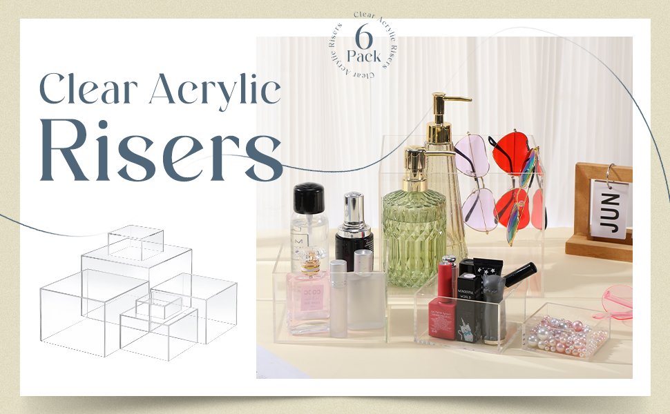 buy in bulk geelin 6 pack acrylic risers for display acrylic cube boxes acrylic risers display stands with hollow bottoms acrylic decorative stand for jewelry display candy table decor 6 sizes (white) source from factory