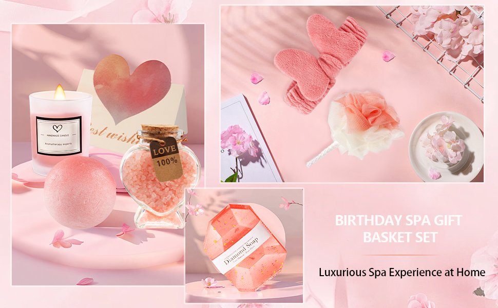 trade price birthday spa gift basket set for women rose gold - relaxing self care gift box for women bath set with tumbler cup for her mom wife girlfriend sisters christmas gift ideas wholesale supplier