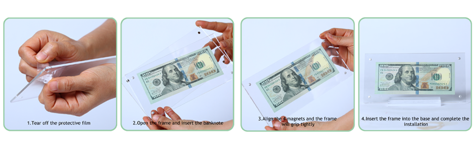 buy in bulk 2pcs dollar bill frame display acrylic dollar bill holder for collectors currency frame display case double-sided transparent ticket banknotes stamp photo protector(transparent-2) source from factory