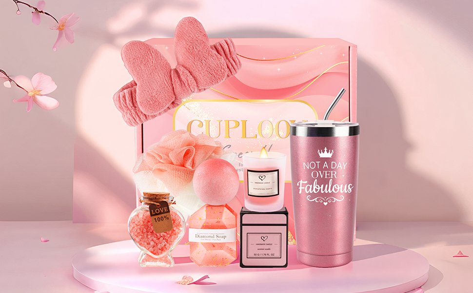 trade price birthday spa gift basket set for women rose gold - relaxing self care gift box for women bath set with tumbler cup for her mom wife girlfriend sisters christmas gift ideas wholesale supplier