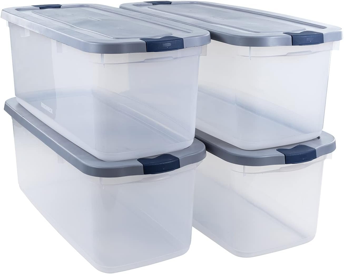 factory direct rubbermaid roughneck clear 95 qt/23.75 gal storage containers, pack of 4 with latching grey lids, visible base, sturdy and stackable, great for storage and organization oem/odm services
