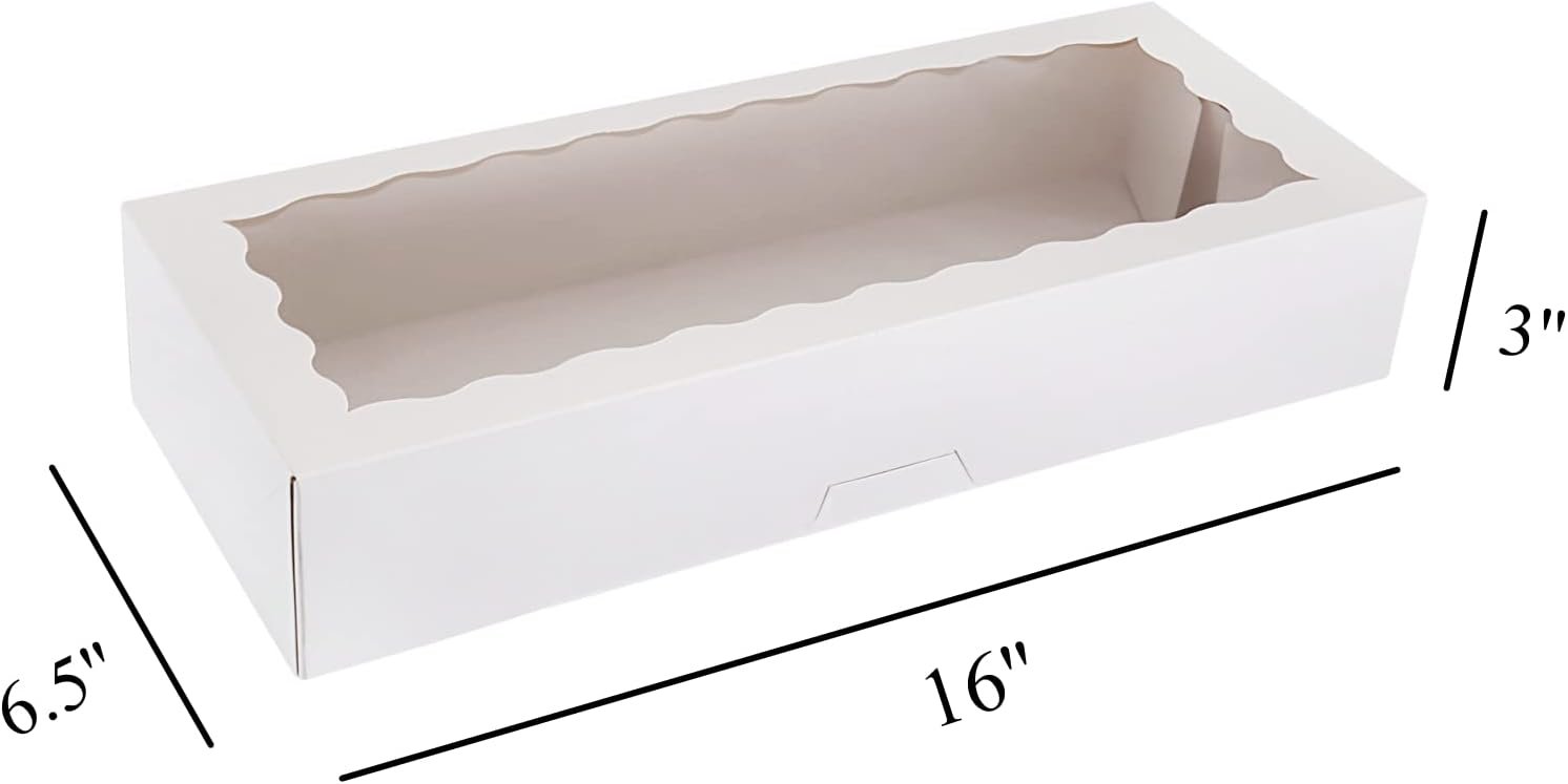 trade price 30-pack bakery boxes with window 16" x 6.5" x 3", cookie boxes, auto-popup long treat boxes for cookies, strawberries (white) wholesale supplier