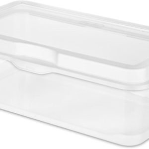 factory direct sterilite large fliptop, stackable small storage bin with hinging lid, plastic container to organize desk at home, classroom, office, clear, 6-pack oem/odm services