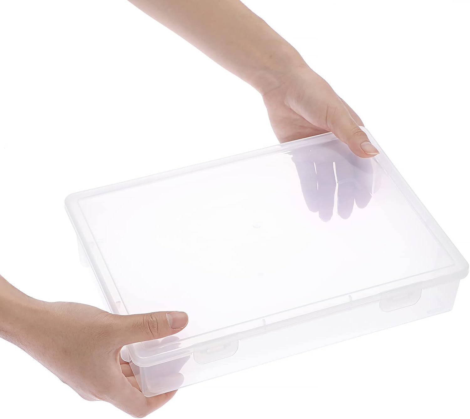 factory price btsky clear plastic storage box with flap lid, multipurpose craft organizers and storage box art supply storage organizer plastic sewing box for beads pencils notebooks, 2 pack medium volume discount