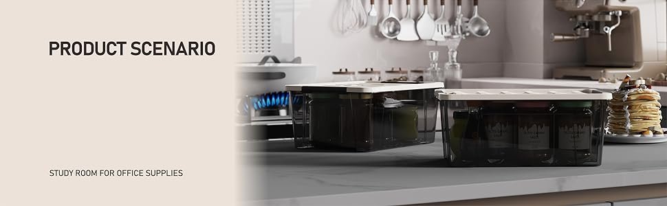 factory direct wyt small clear 5-quart plastic storage container bin with khaki secure lid and black latch buckles, durable stackable nestable organizin, 6-pack oem/odm services