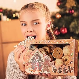 trade price ourwarm 12 pack christmas cookie boxes large holiday bakery gift boxes with window and tags, kraft cupcake boxes, food packaging containers for gift giving, christmas party favor, fits 20 cookies wholesale supplier