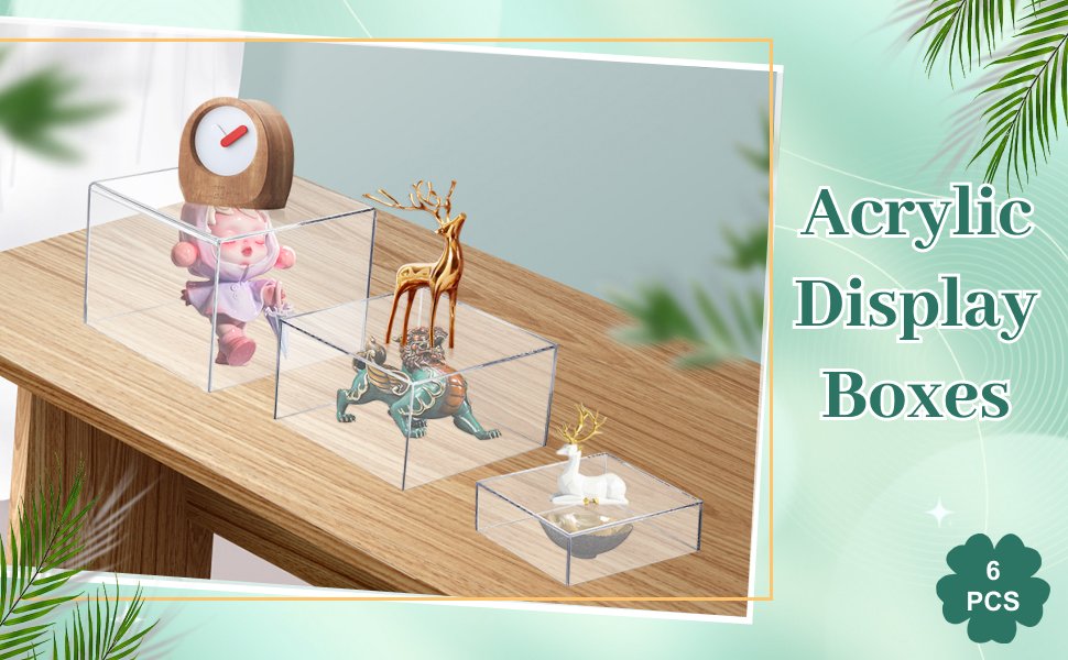 Compre no atacado: pacote com 6 unidades de caixas expositoras de acrílico cristalino em formato de cubo, com bases empilháveis e fundo oco. Organizador de acrílico em formato de cubo de 5 lados para joias, colecionáveis, cosméticos e figuras. Direto da fábrica.
