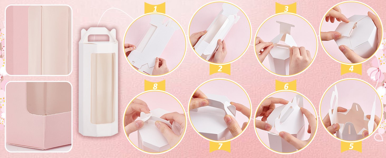 manufacturer direct ph pandahall 10pcs paper gift boxes with clear window, 3.4 x 9.6 x 1.3 inch octagon kraft package box with handle pink goodies favor box wrapping box for flower cupcake bakery birthday party christmas supplier direct
