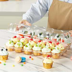 factory direct (24 pack x 10 sets) stackable cupcake carrier holders with 240 pack cupcake liners, plastic cupcake boxes holders for 24 cupcakes, high tall dome lid cupcake containers, clear cupcake trays oem/odm services