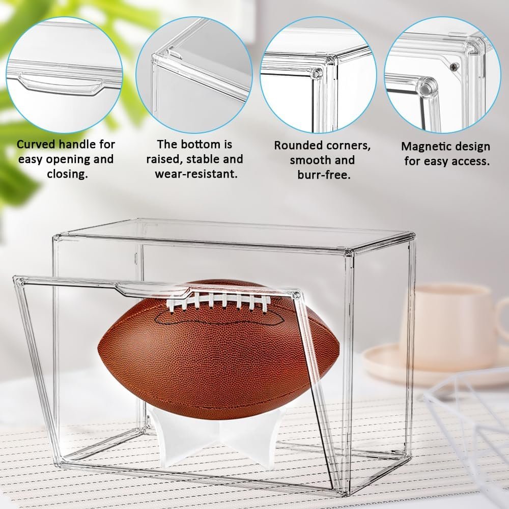 buy in bulk football display case, jaragar acrylic football storage box full size assemblable football showcase memorabilia display boxes with magnetic door removable display stand uv protection source from factory