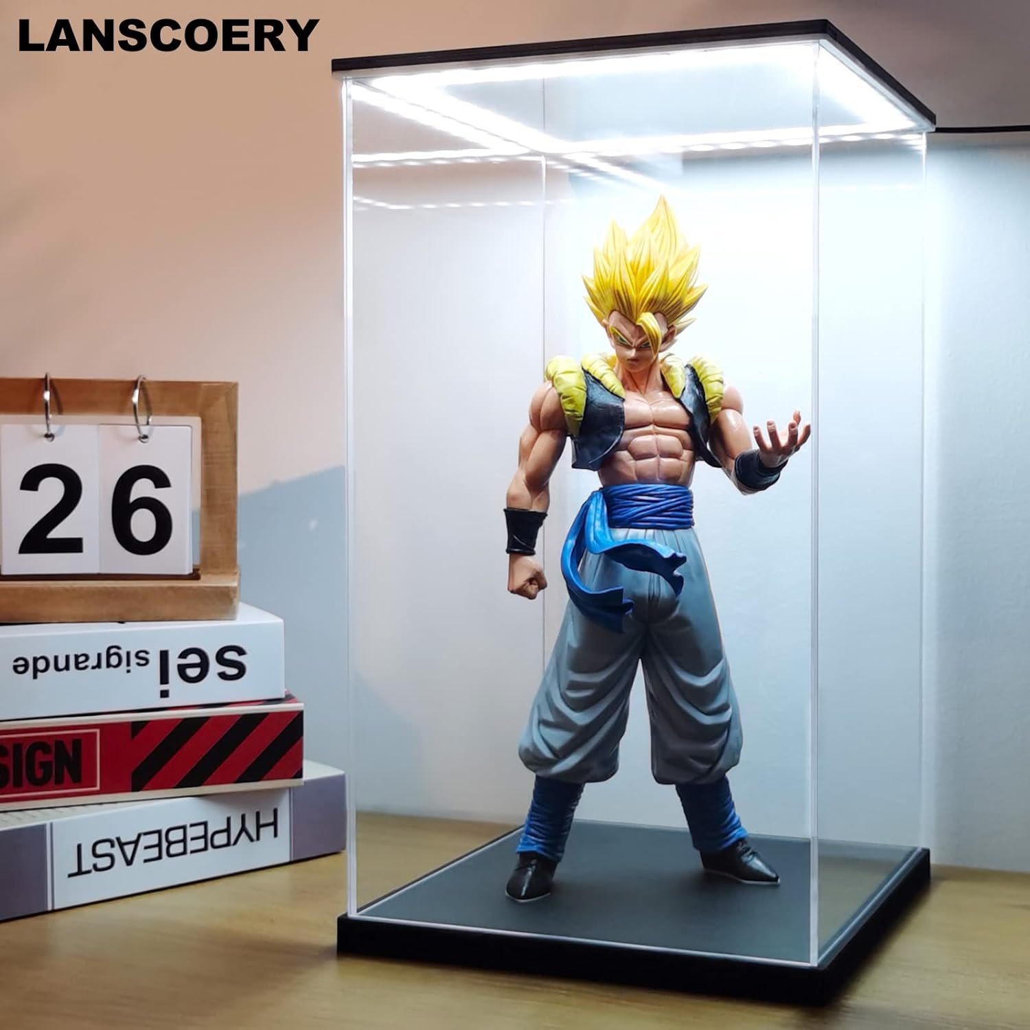 buy in bulk lanscoery clear acrylic display case with light, assemble small cube display box stand with black base, dustproof protection showcase for collectibles memorabilia figurines (4x4x4inch; 10x10x10cm) source from factory