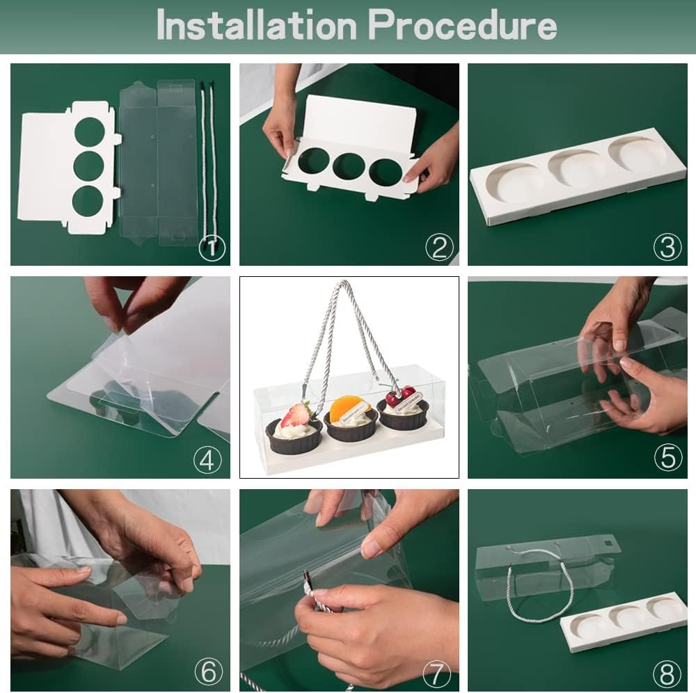 manufacturer direct 20pcs clear cupcake boxes with handle cupcake container mini cupcake container transparent bakery cake boxes plastic cake carrier baked dessert box for wedding party favor white (9 x 3 x 3 inch) supplier direct