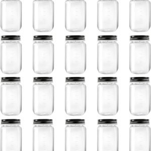 factory direct novelinks 16 ounce clear plastic jars with black lids - refillable round clear containers clear jars storage containers for kitchen & household storage - bpa free (20 pack) oem/odm services