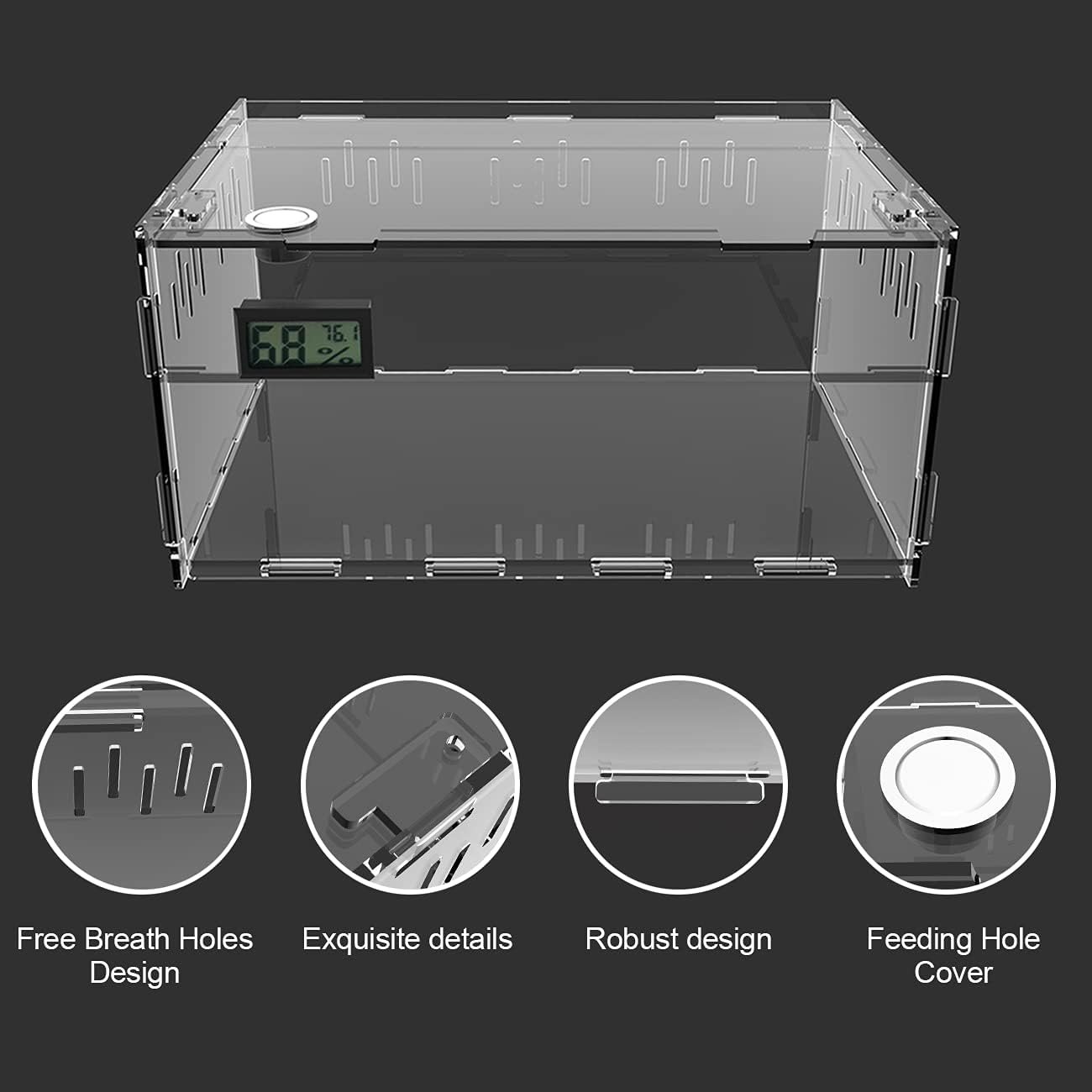 buy in bulk betazooer reptile terrarium breeding tank acrylic reptile feeding box with temperature hygrometer (15.3"x9.7"x7.6") source from factory