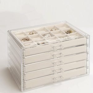 buy in bulk 5 drawers clear jewelry box for women and girls, acrylic earring holder organizer ring holder display storage, warm white source from factory