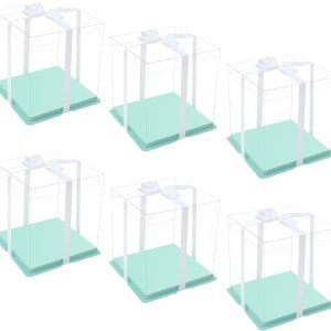 trade price xininsun clear cake box with ribbon,10inch 12inch cake boxes,transparent tall cake box cake carrier,square cardboard cake containers clear gift box for wedding,birthday,party(6pcs-green) wholesale supplier