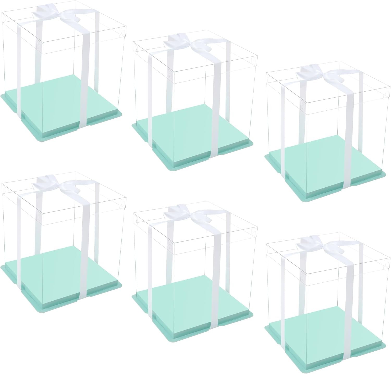 trade price xininsun clear cake box with ribbon,10inch 12inch cake boxes,transparent tall cake box cake carrier,square cardboard cake containers clear gift box for wedding,birthday,party(6pcs-green) wholesale supplier