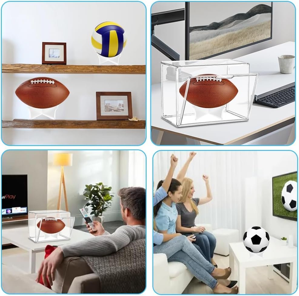 buy in bulk football display case, jaragar acrylic football storage box full size assemblable football showcase memorabilia display boxes with magnetic door removable display stand uv protection source from factory