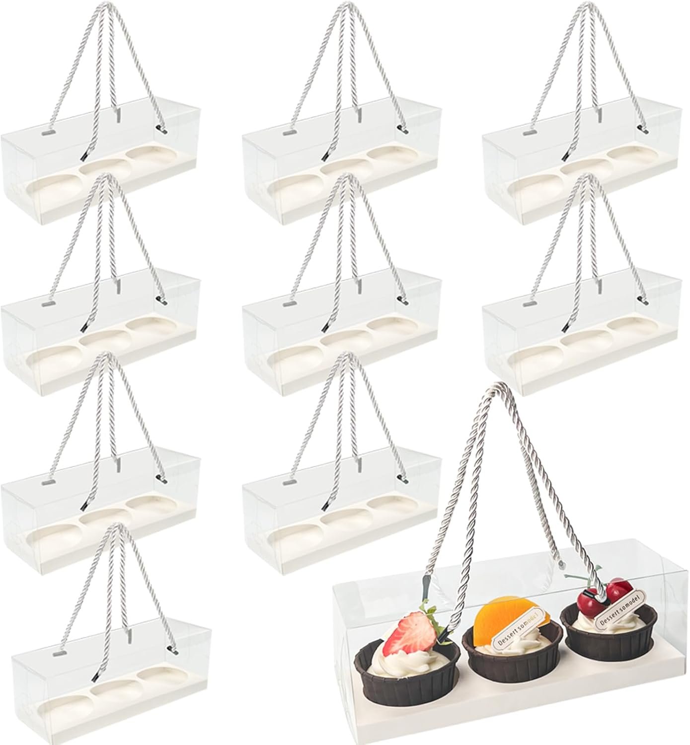 manufacturer direct 20pcs clear cupcake boxes with handle cupcake container mini cupcake container transparent bakery cake boxes plastic cake carrier baked dessert box for wedding party favor white (9 x 3 x 3 inch) supplier direct