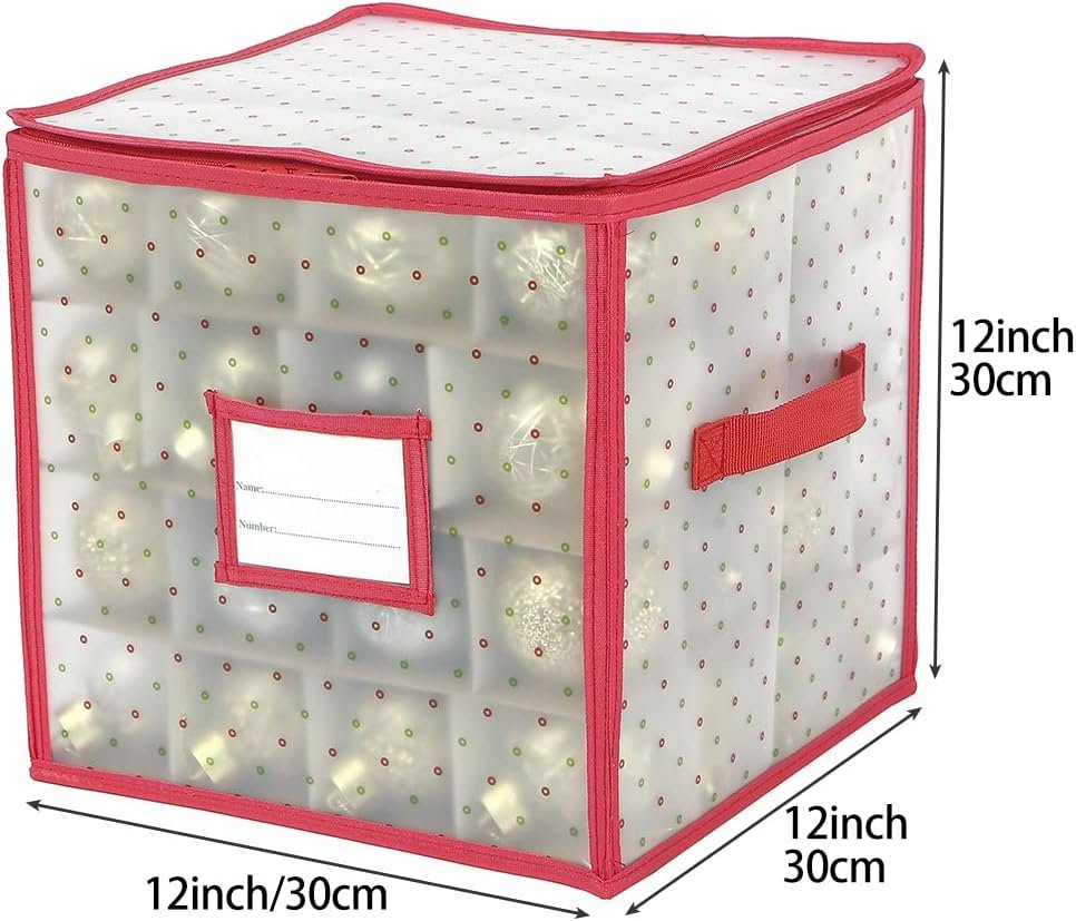 factory price sattiyrch plastic christmas ornament storage box with zippered closure - store up to 64 of the 3-inch standard christmas ornaments, xmas ornaments storage with dividers & two handles volume discount