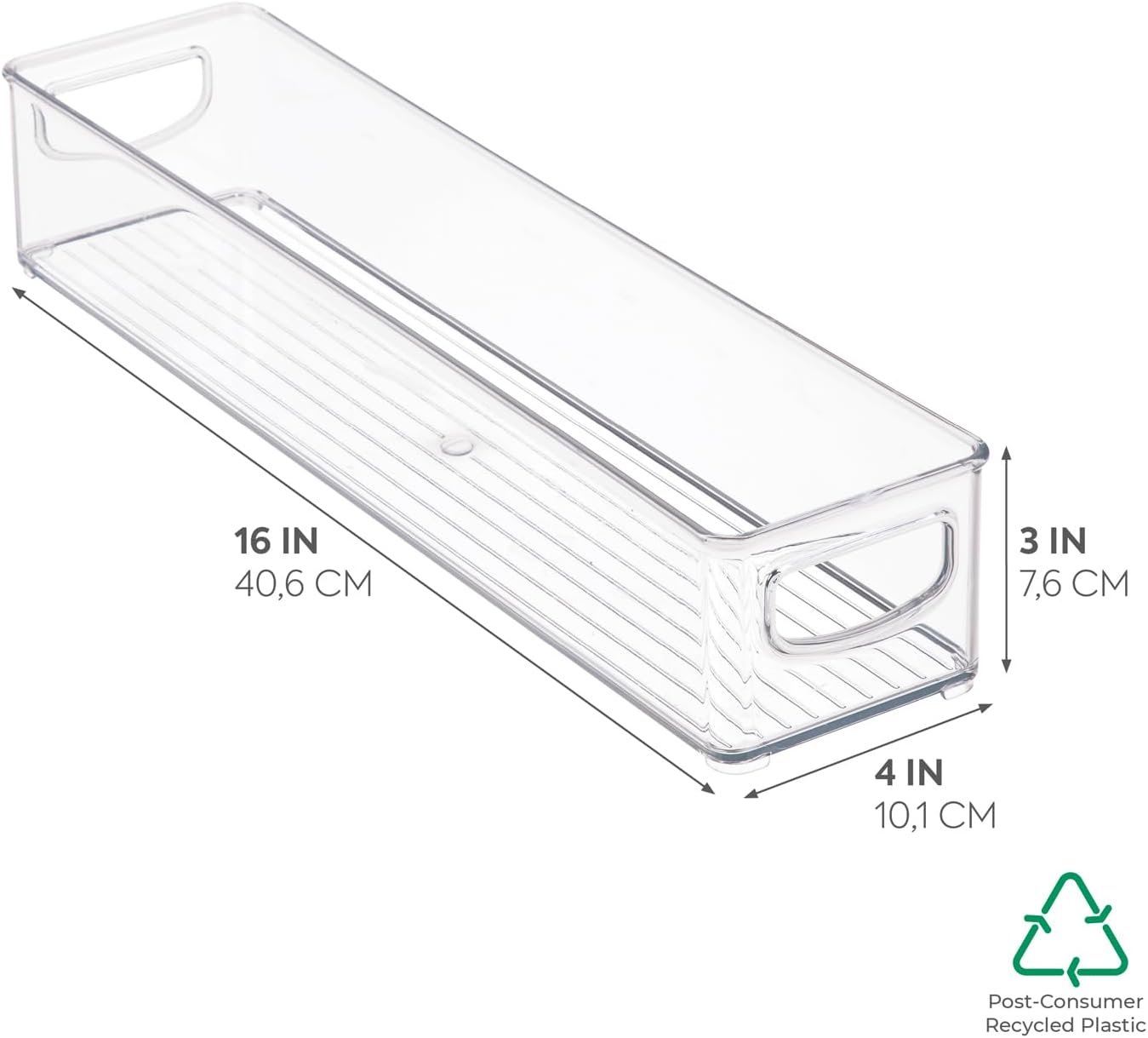 factory direct idesign bpa-free plastic pantry and kitchen storage, freezer and fridge organizer bin with easy grip handles – 16" x 4" x 3", clear oem/odm services