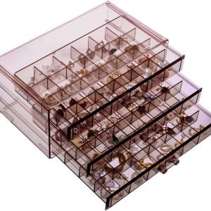 buy in bulk earring storage box organizer 3 drawers acrylic jewelry storage box holder transparent jewelry display stand with 72 small compartments gift for women girls (clear purple brown) source from factory