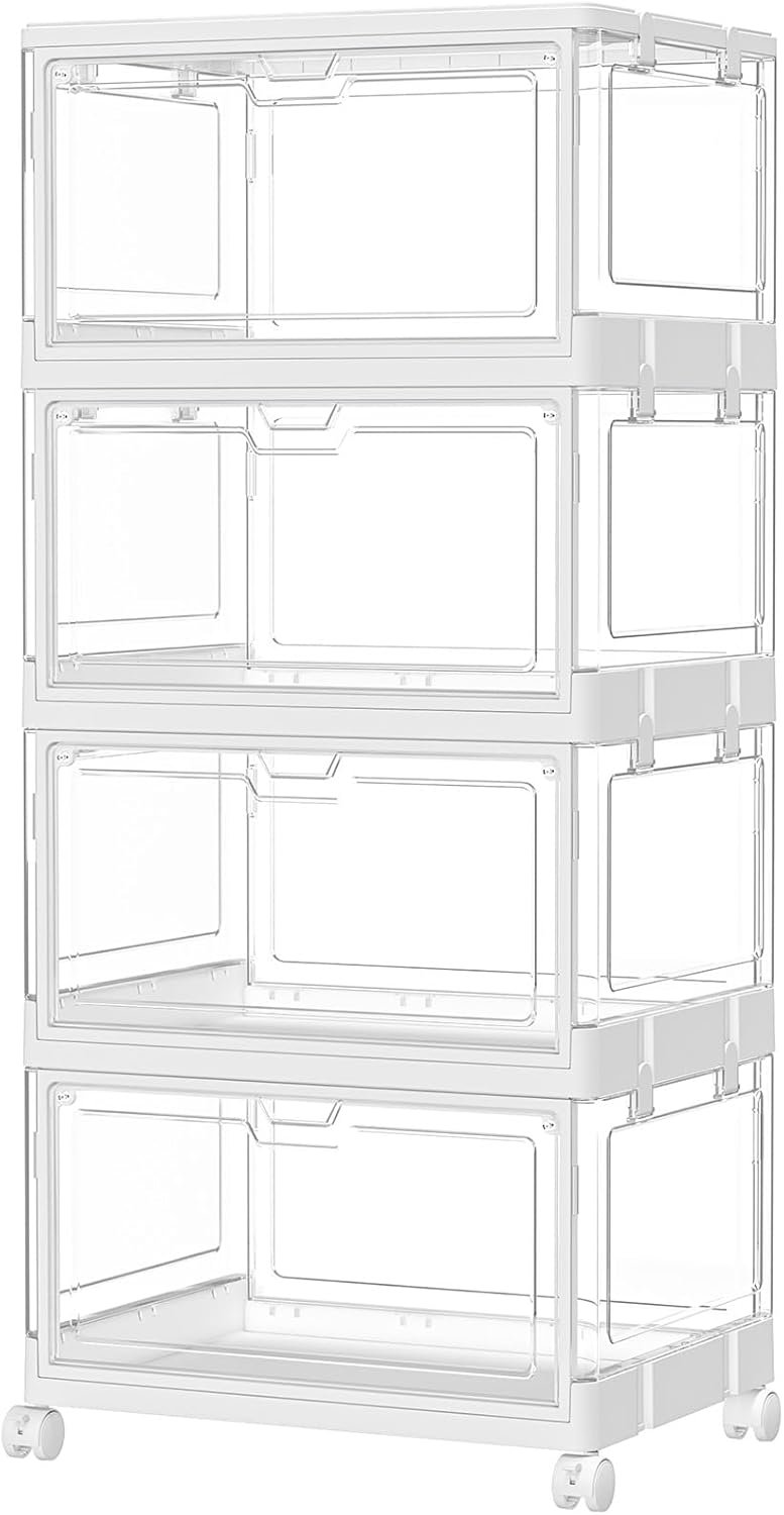 factory direct 4 tier plastic storage bins with lid 23qt, stackable storage containers with wheels, folding storage boxes, collapsible storage bins, closet organizers and storage for living room,office, clear oem/odm services