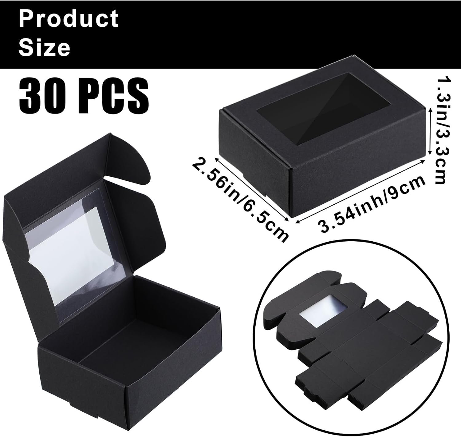 trade price zonon 30 pcs soap boxes for homemade soap boxes packaging small gift box mini kraft treat boxes with window present packaging box for bakery candy soap making (black,3.5 x 2.4 x 1.2 inch) wholesale supplier