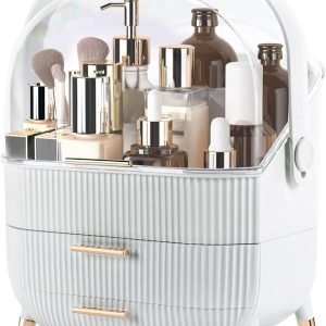 trade price makeup organizer for vanity, make up organizers and storage, cosmetics skincare organizers with lid and drawers, cosmetic display cases for countertop, bathroom, dresser, ideal gifts for women(white) wholesale supplier