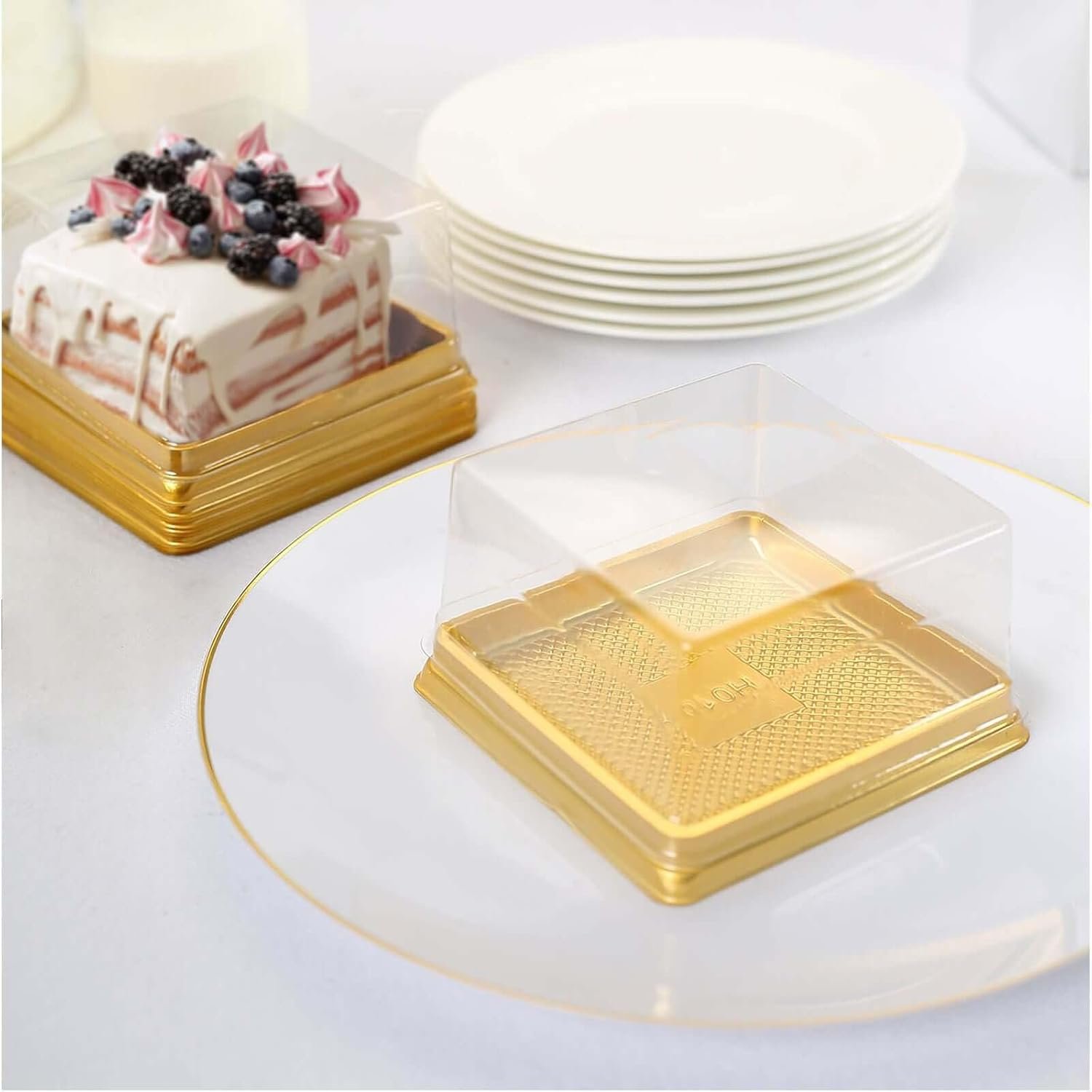 manufacturer direct efavormart 50 pack | clear/gold square mini plastic dessert party favor boxes, cupcake muffin food containers - 4"x4"x2.5" supplier direct