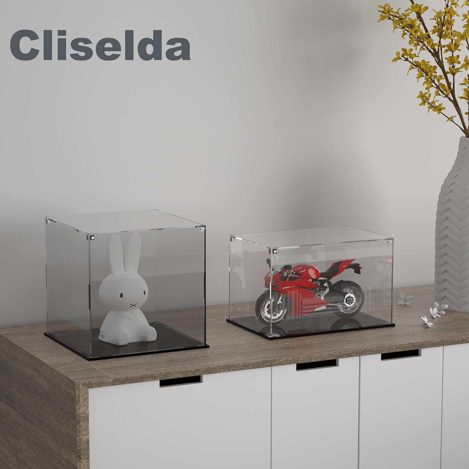 buy in bulk cliselda clear acrylic display case with black base 10x10x10 in, sturdy acrylic display box countertop box square glass case, dustproof protection showcase for action figures toys collectibles source from factory