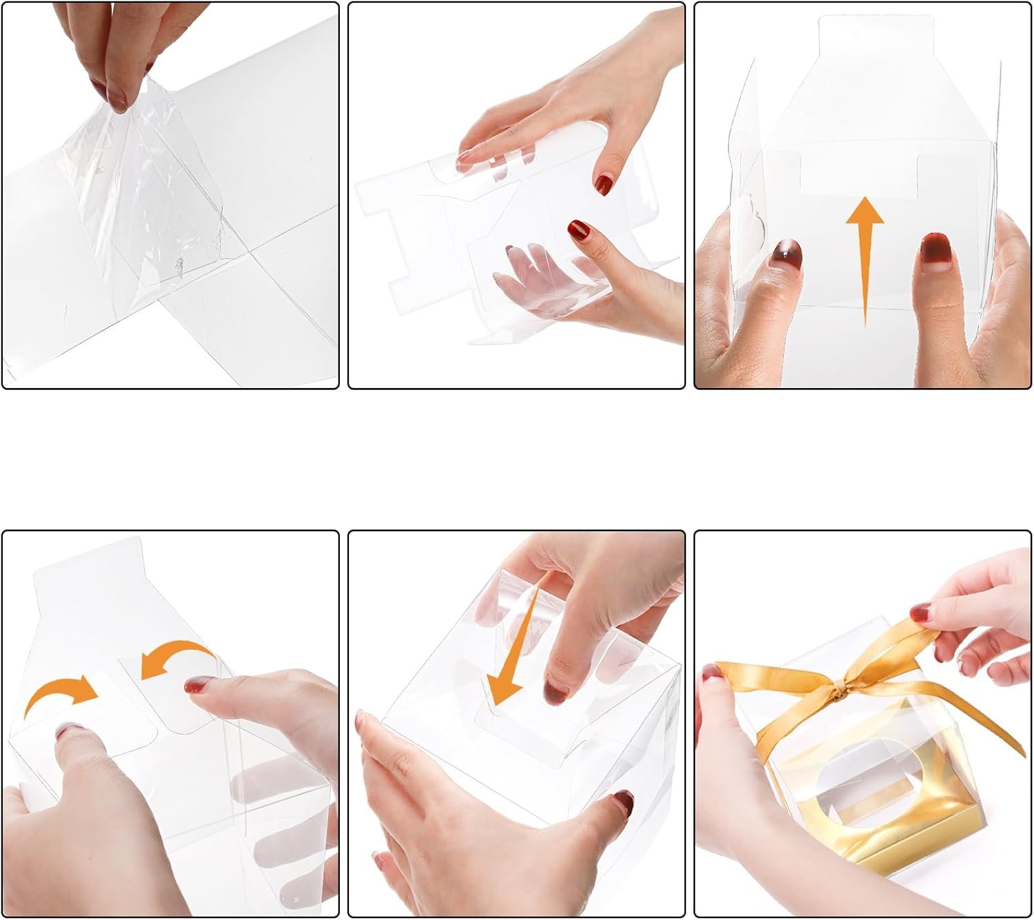 manufacturer direct 48 pcs clear plastic cupcake boxes, 3.5 inches individual cupcake holder with ribbons inserts, disposable single ornament gift box party favor containers for wedding baby shower party supplier direct