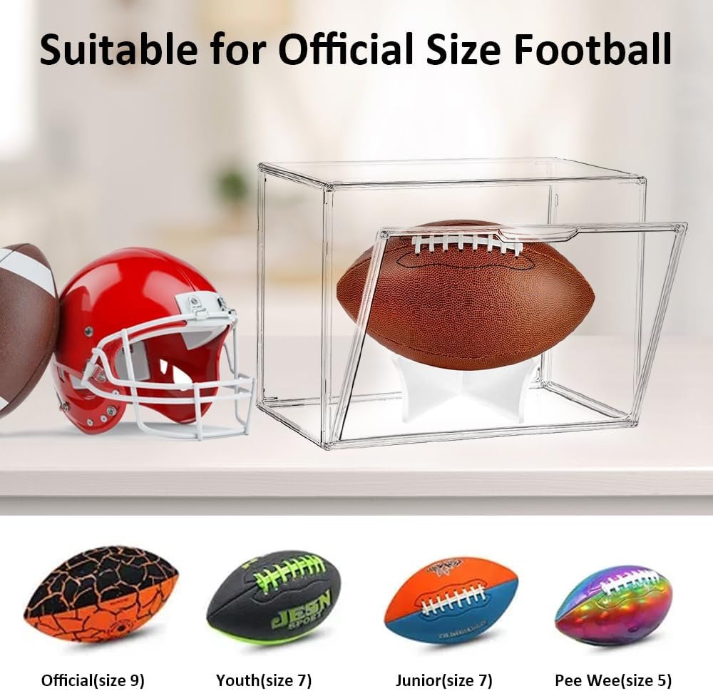 buy in bulk football display case, jaragar acrylic football storage box full size assemblable football showcase memorabilia display boxes with magnetic door removable display stand uv protection source from factory