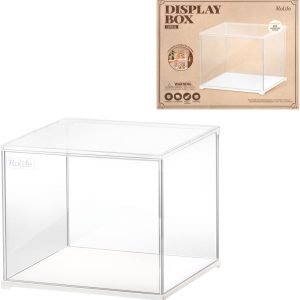 buy in bulk rolife acrylic display case dust cover for collectibles, stackable showcase dustproof protection with white base with door for shoes,books,toys,collectibles memorabilia figurines(11.3''x9.6''x9.3'') source from factory