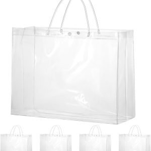 trade price woric 15 pack large clear gift bags with handle, 16"x6"x12" large plastic bag christmas gift bags shopping bags for small business gifts wedding party favors christmas wholesale supplier