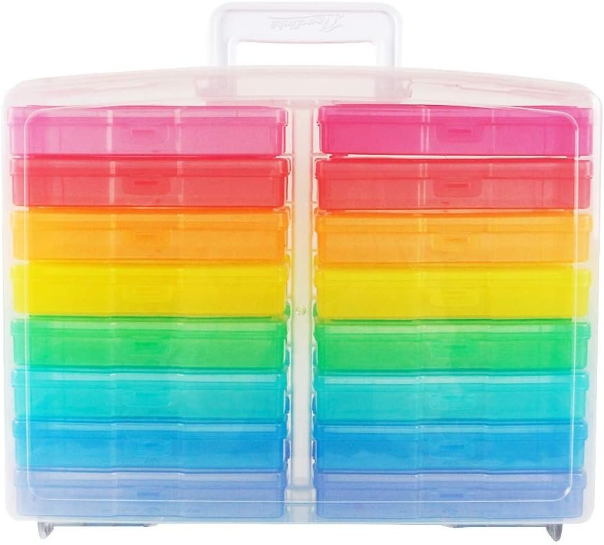 factory direct novelinks transparent 4" x 6" photo cases and clear craft keeper with handle - 16 inner cases plastic storage container box (multi-colored) oem/odm services