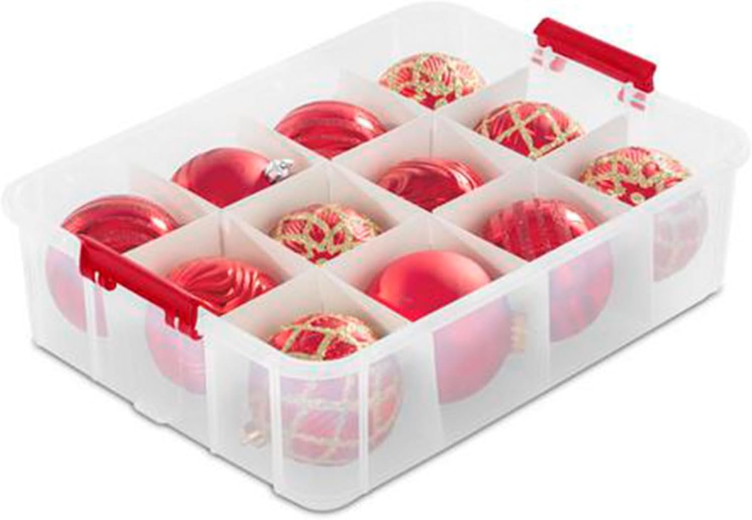 factory price sterilite 4-pack plastic storage box, christmas ornament organizer, 24 compartments, red volume discount