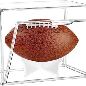 buy in bulk football display case, jaragar acrylic football storage box full size assemblable football showcase memorabilia display boxes with magnetic door removable display stand uv protection source from factory