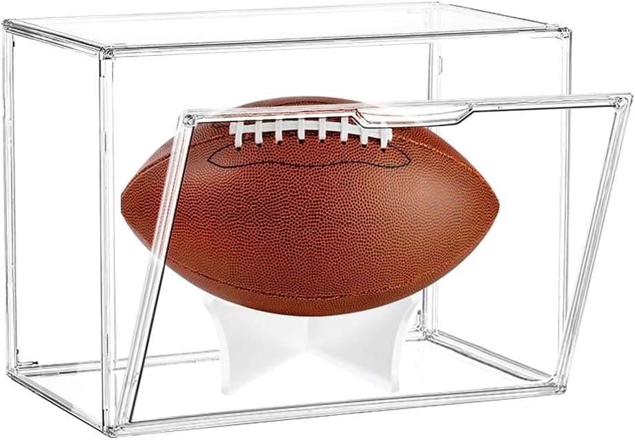 buy in bulk football display case, jaragar acrylic football storage box full size assemblable football showcase memorabilia display boxes with magnetic door removable display stand uv protection source from factory