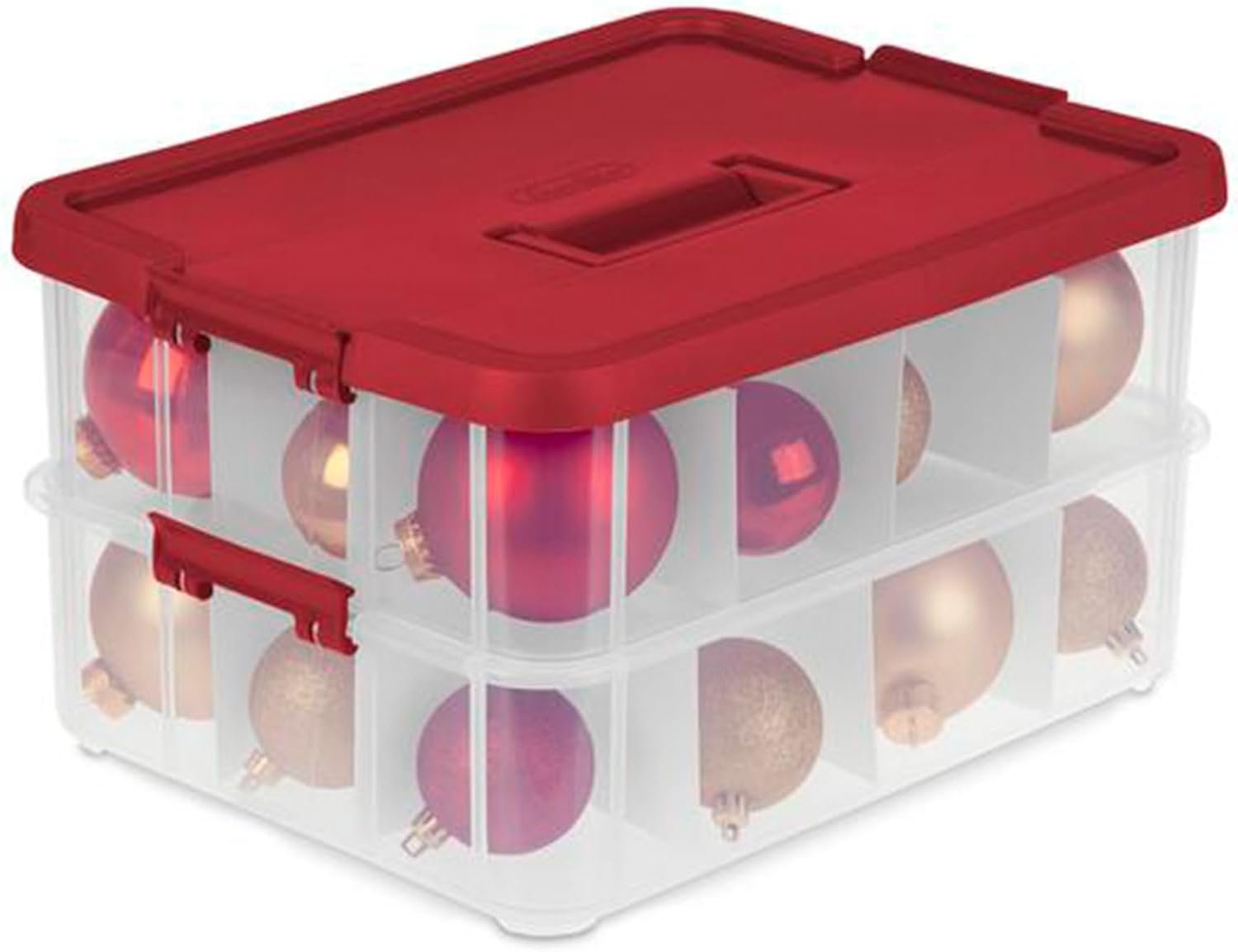 factory price sterilite 4-pack plastic storage box, christmas ornament organizer, 24 compartments, red volume discount