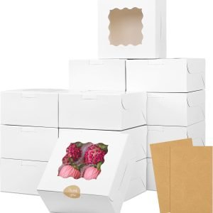 trade price moretoes 30pcs bakery boxes 6x6x3 inches cookie box with window for valentines day white treat boxes for small pie, chocolate covered strawberries, cupcake and pastry wholesale supplier