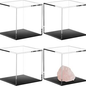 buy in bulk jetec 4 pcs clear acrylic cube display case self assembly clear acrylic box with black base for coral geodes rock mineral agate collectibles action figures source from factory