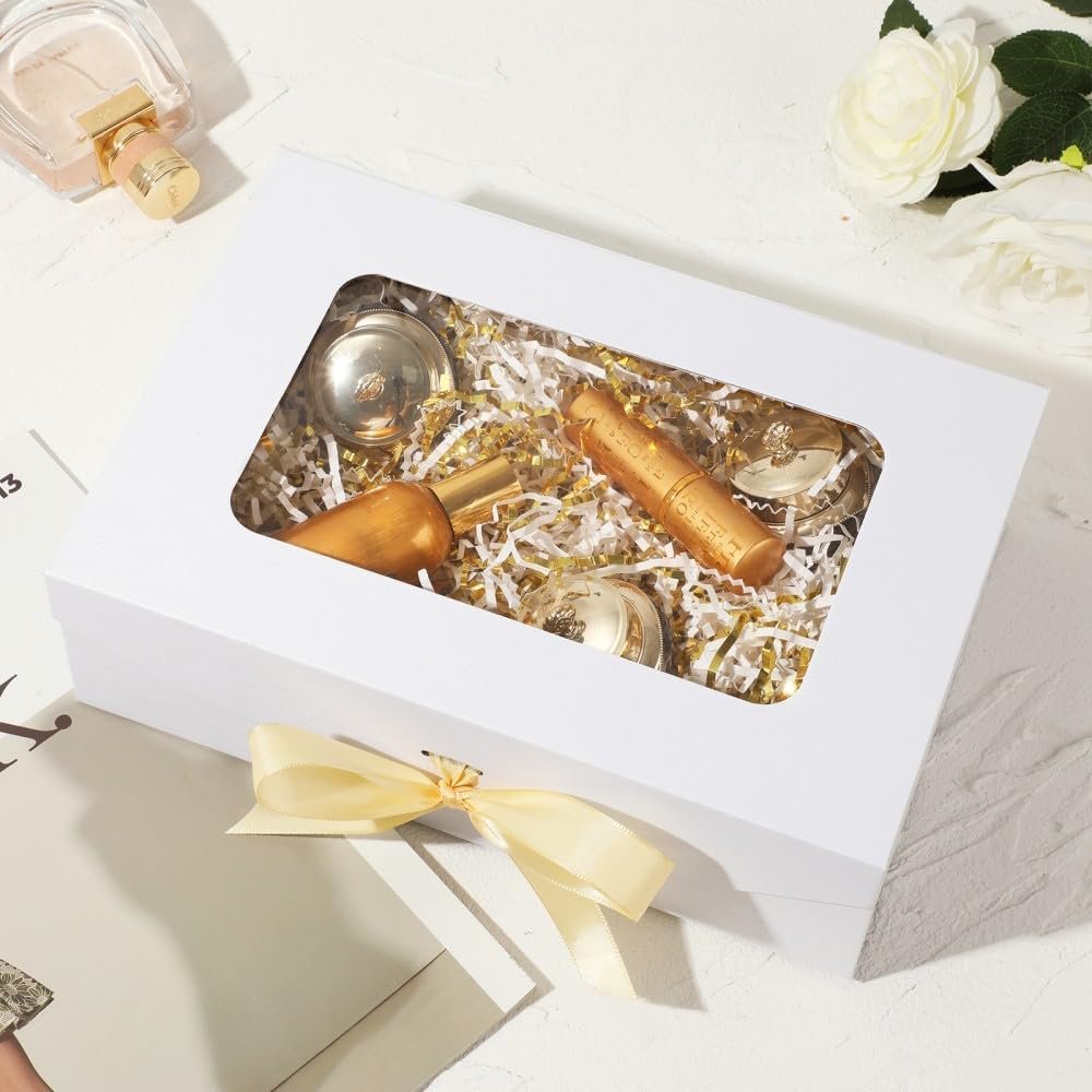 manufacturer direct plinjoy white gift box for presents with ribbon 10.8x7.5x3.5 inches clear gift box with window magnetic closure gift boxes with lids supplier direct