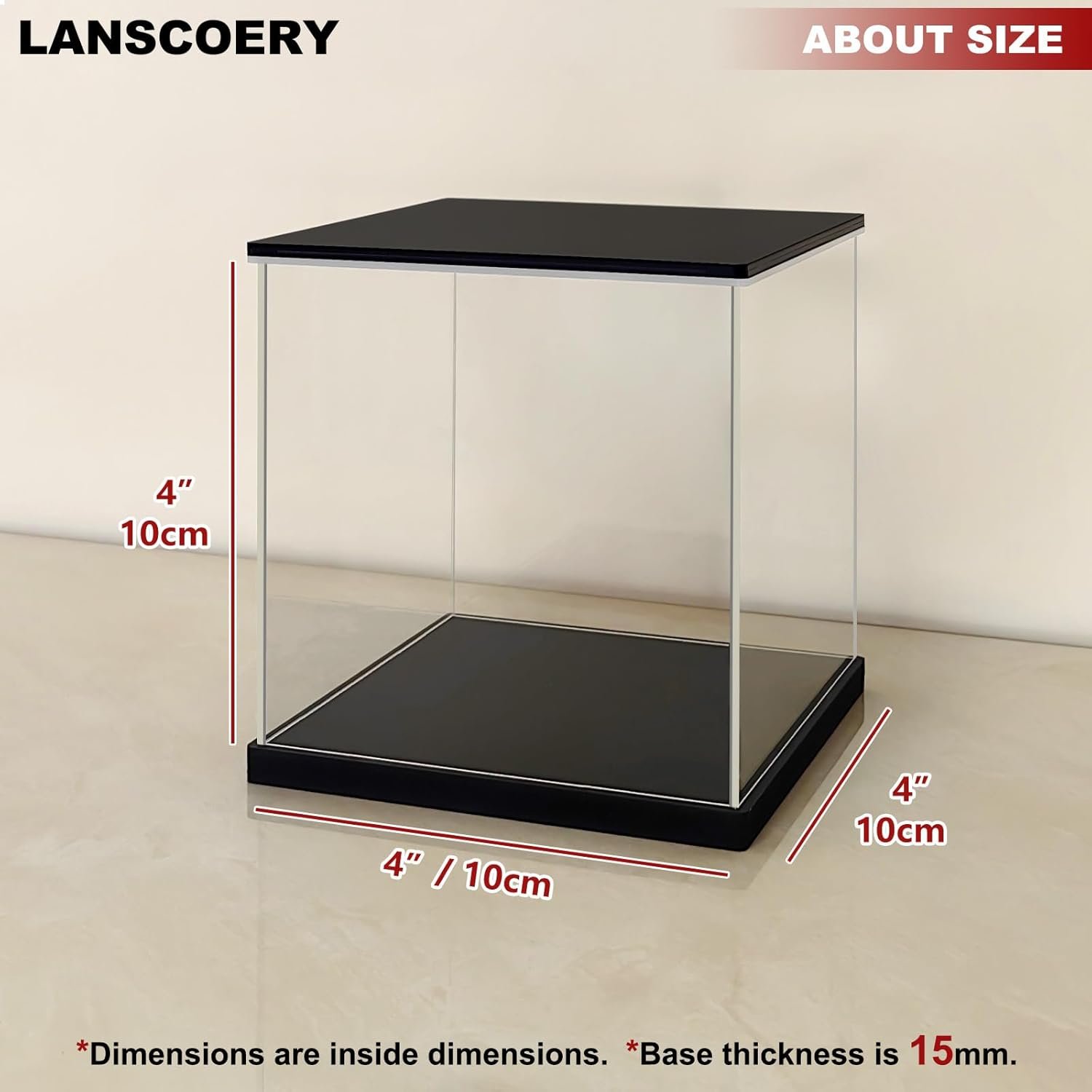 buy in bulk lanscoery clear acrylic display case with light, assemble small cube display box stand with black base, dustproof protection showcase for collectibles memorabilia figurines (4x4x4inch; 10x10x10cm) source from factory