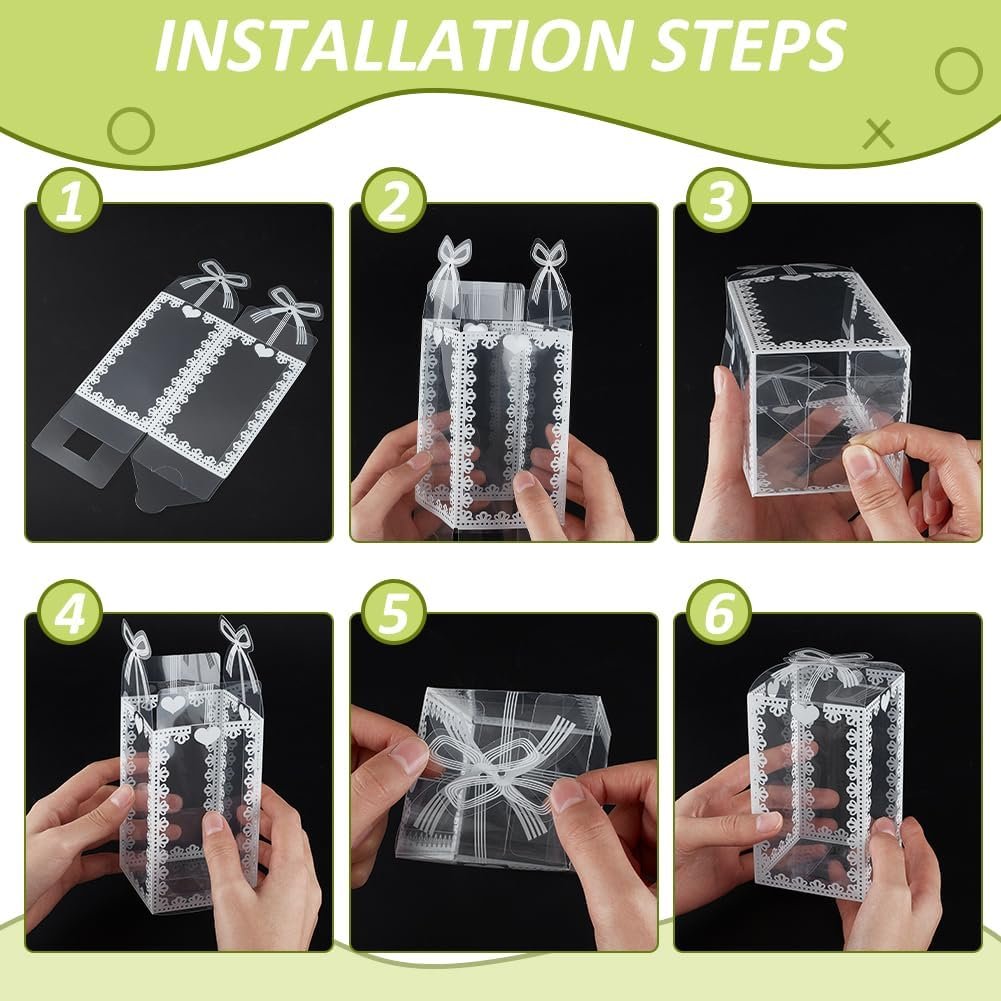 manufacturer direct benecreat 60pcs clear gift boxes 4.7x2.75x2.75 pvc treat favor boxes with white bowknot lace for candy chocolate, wedding party favors, valentine's day festival gift packaging supplier direct