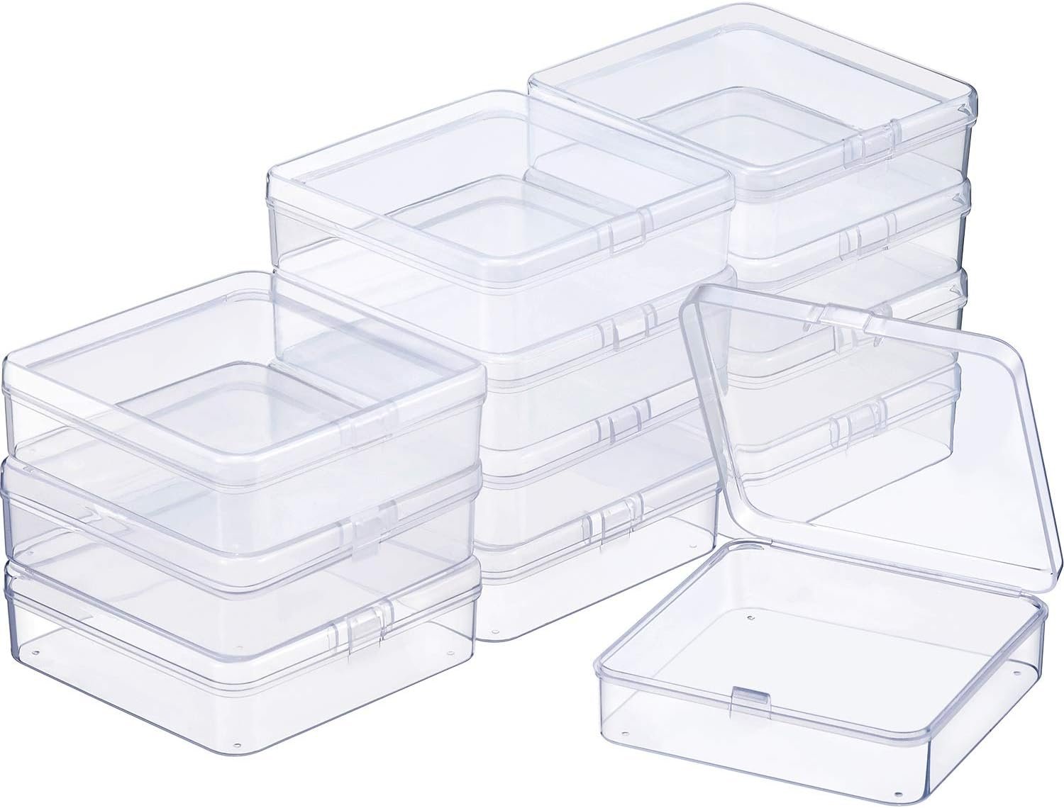 factory direct satinior 12 pack clear plastic beads storage containers box with hinged lid for beads and more (3.70 x 3.70 x 1.18 inch) oem/odm services